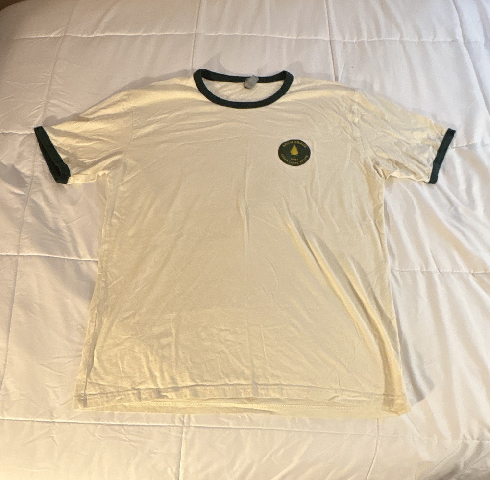 Next Level Apparel Men's XL cream Green Logo Graphic Crew Neck Cotton Ringer Tee