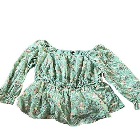 Torrid Cotton Clip Dot Blouson Sleeve Smocked Top Swirl Jaco Hemlock Size 3X