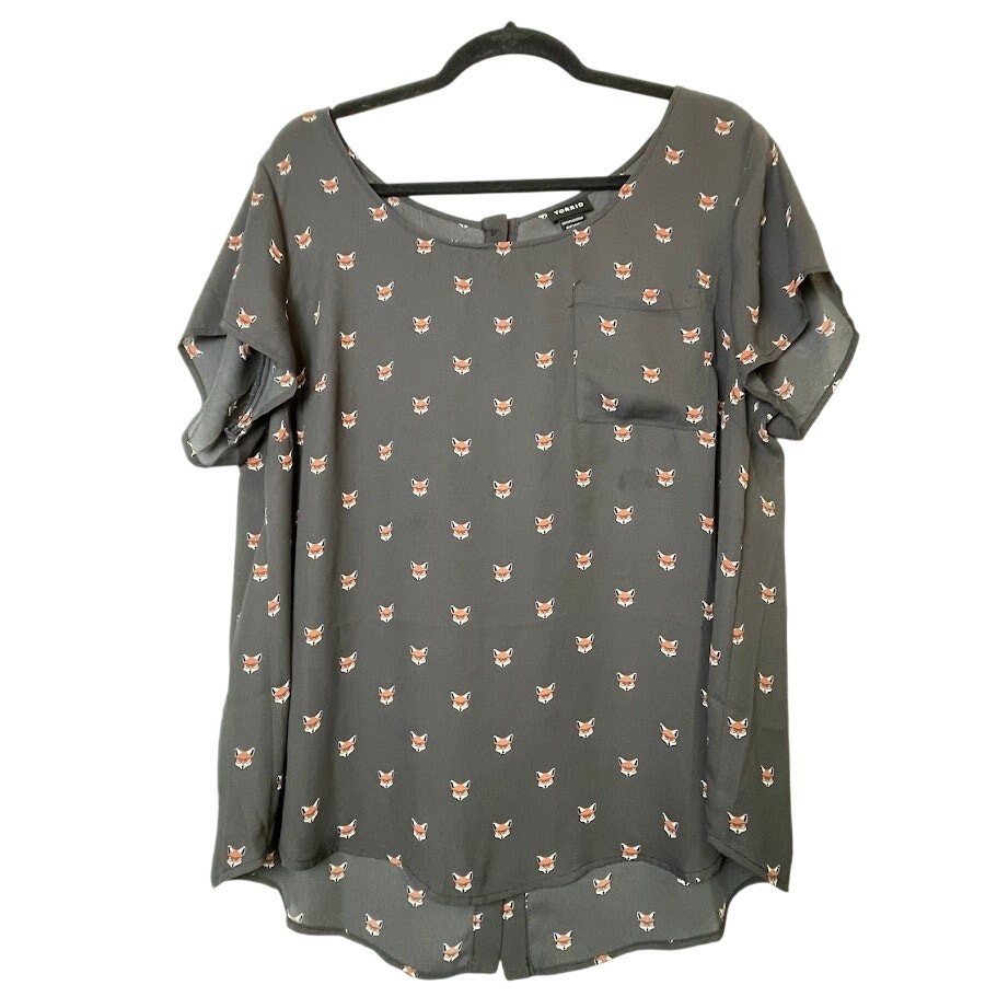 Torrid Abbey Fox Georgette Button Back Womens Blouse Size 1 Short Sleeve Top