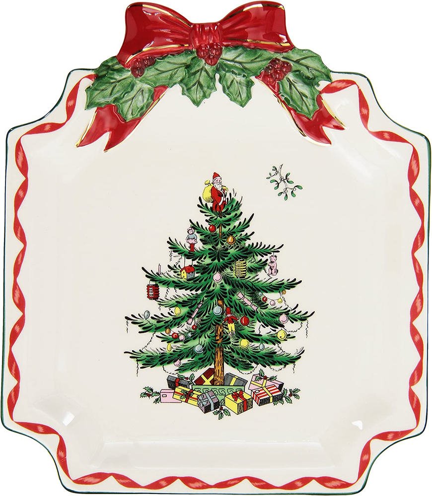 Christmas Tree Ribbons Canape Plate - 6.5-Inch Holiday Serving Plate for Dessert