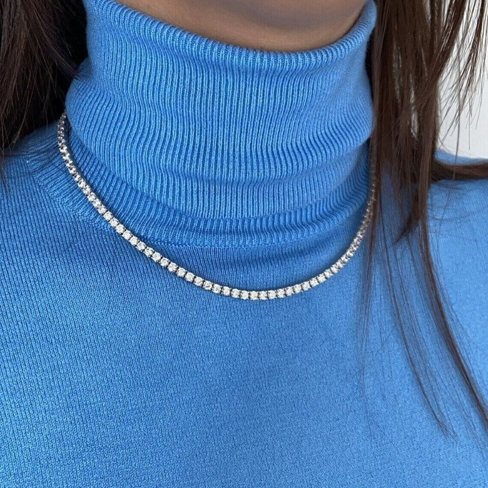 18CT Round Cut Lab Diamond Tennis Necklace in 14K White Gold for Women