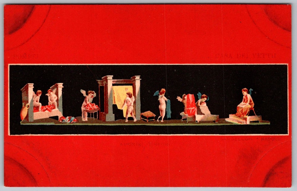 Antique Postcard Bathing Putti Frieze 1910s