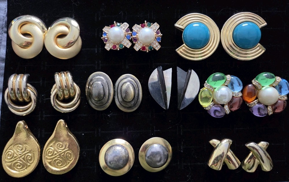 Vintage 80's Big Chunky Gold Tone Statement Earrings Lot Clip On Most Signed