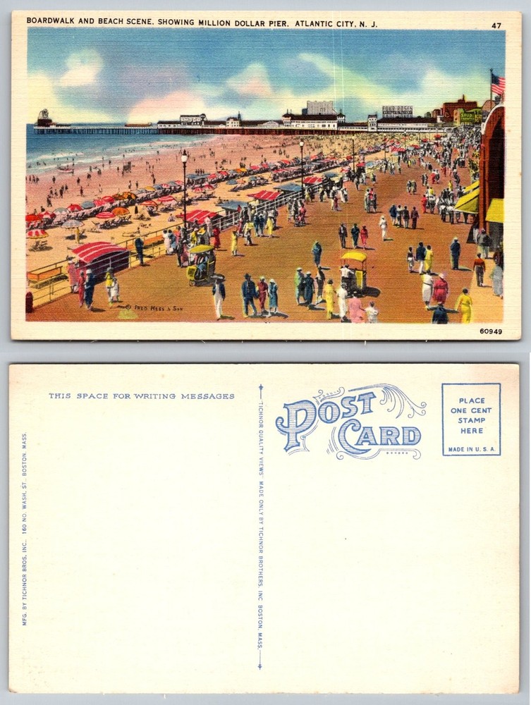 Atlantic City NJ Million Dollar Pier Boardwalk Beach Scene Postcard