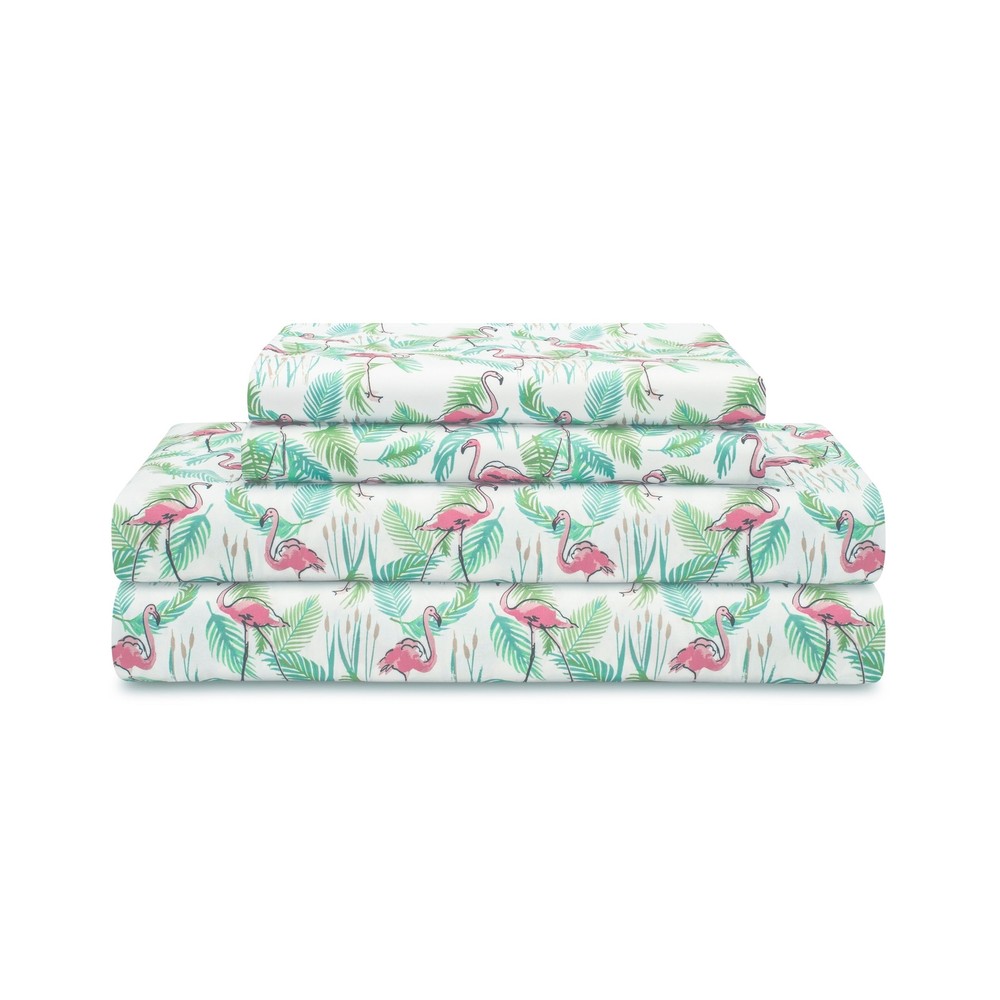 Coastal Flamingo Paradise Pink Microfiber Print Bed Sheet flamingo paradise pink
