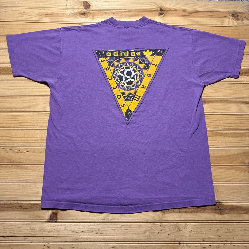 Vintage 90s Adidas Soccer Team Triangle Logo Sports Graphic T-Shirt USA - XL