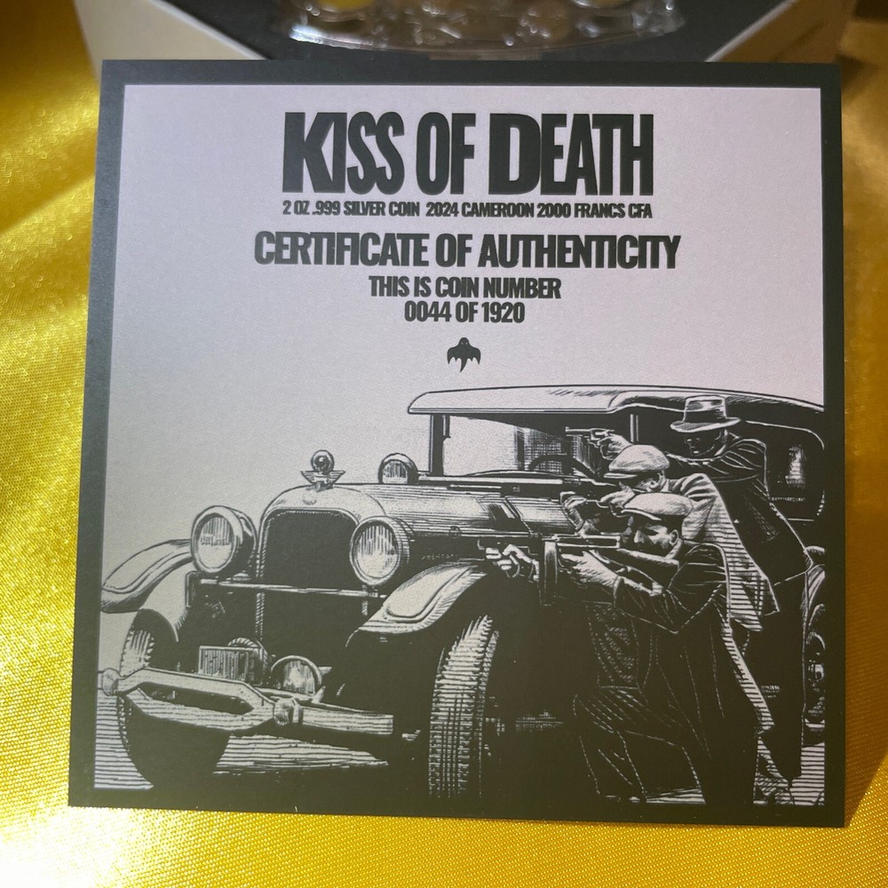 2024 Cameroon Kiss of Death 2 oz Silver Antiqued Colorized Coin #44 of #1920