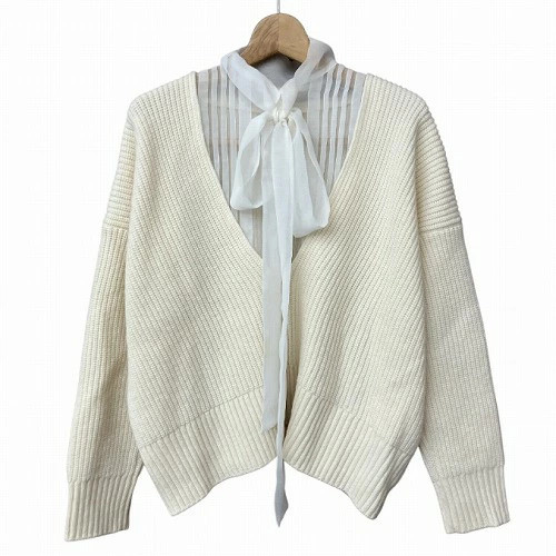 Sacai 20AW Bowtie Docking Knit Sweater Off-White Wool Size M Used Vintage