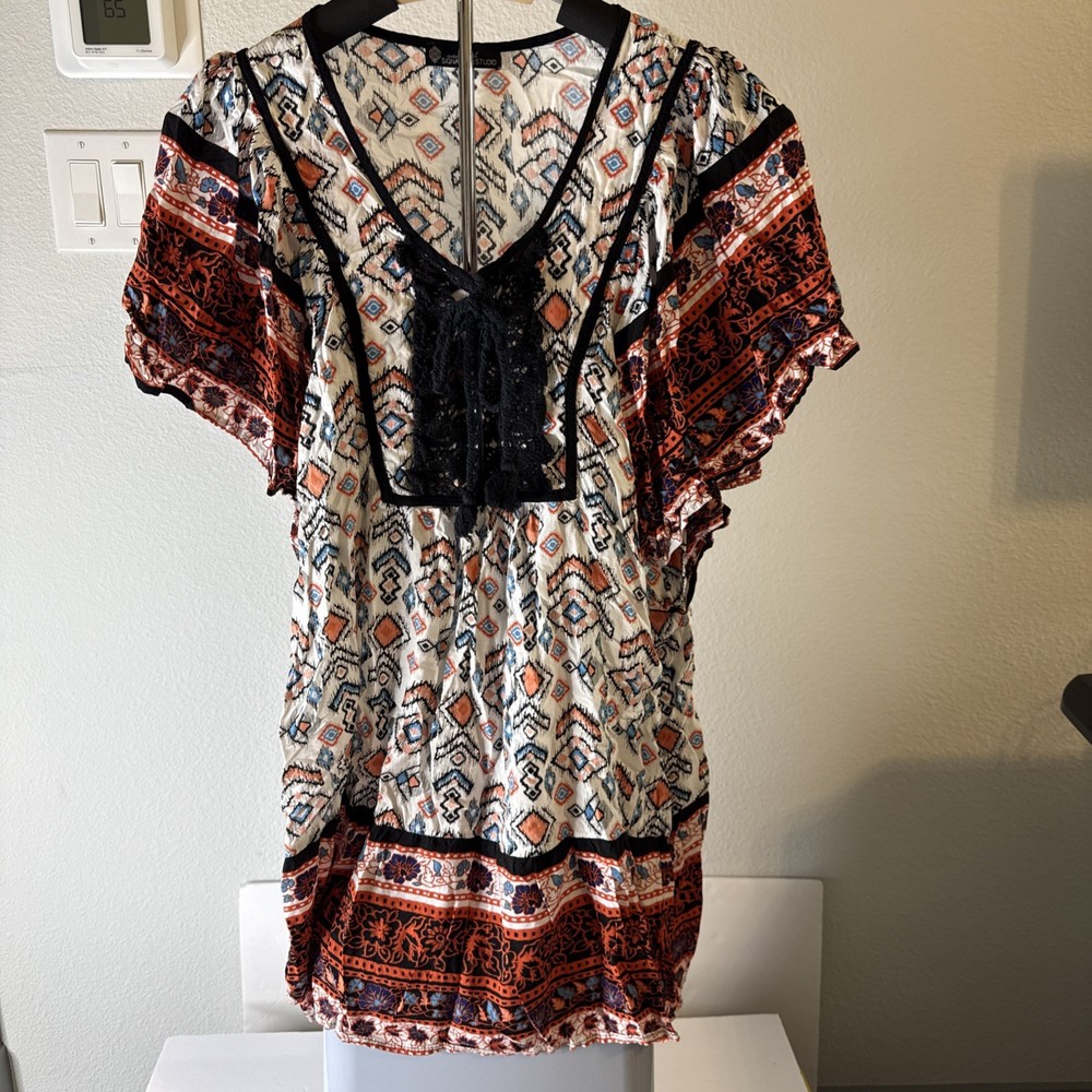 Signature Studio Tunic Blouse Women’s Multicolor Boho Top Embroidered Size 3XL