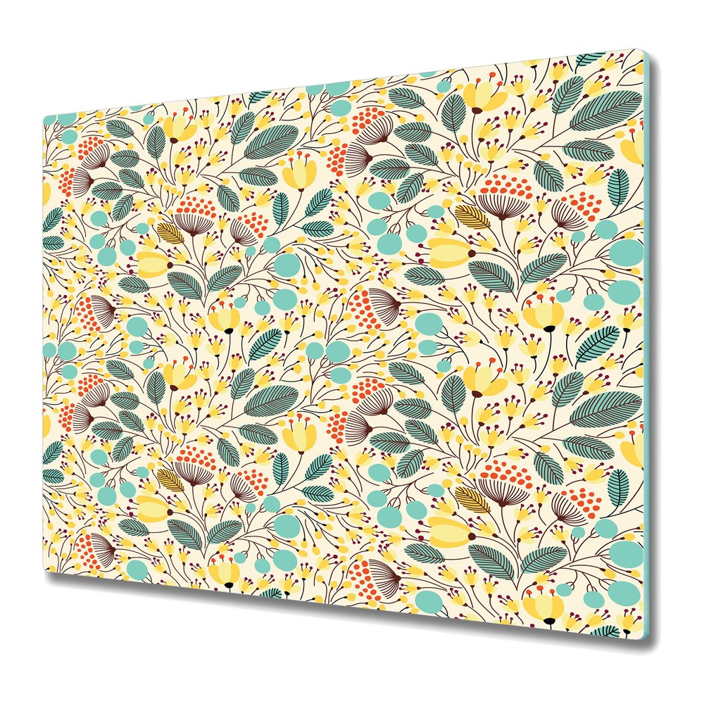 Glass Chopping Board Utensil Board Yellow Spring Colourful Soft Floral 60x52