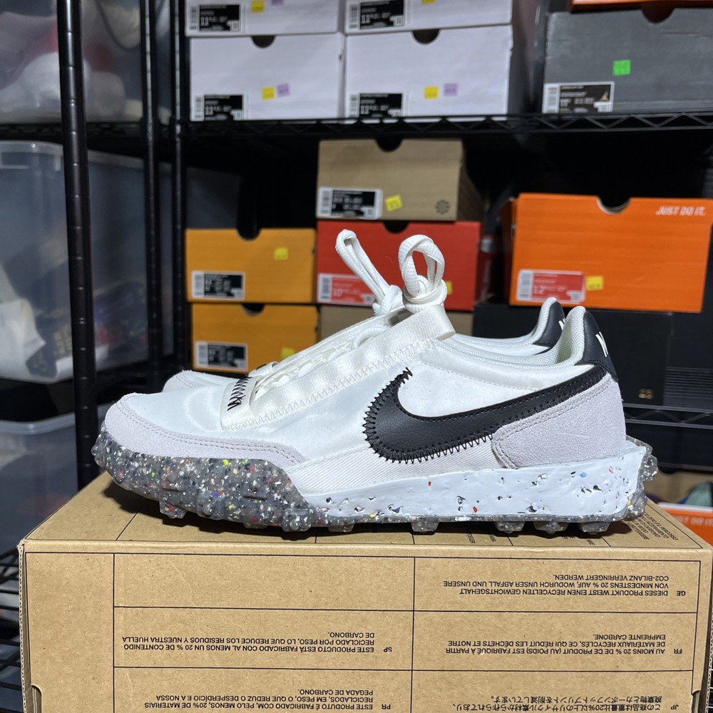 Nike Waffle Racer Crater Sneakers Shoes CT1983-104 White Black Womens Size 6