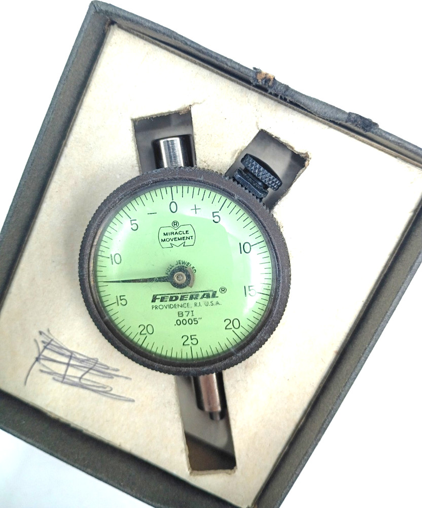 Federal B71 Dial Indicator .0005 Horizontal Back Plunger Machinist Gauge USA