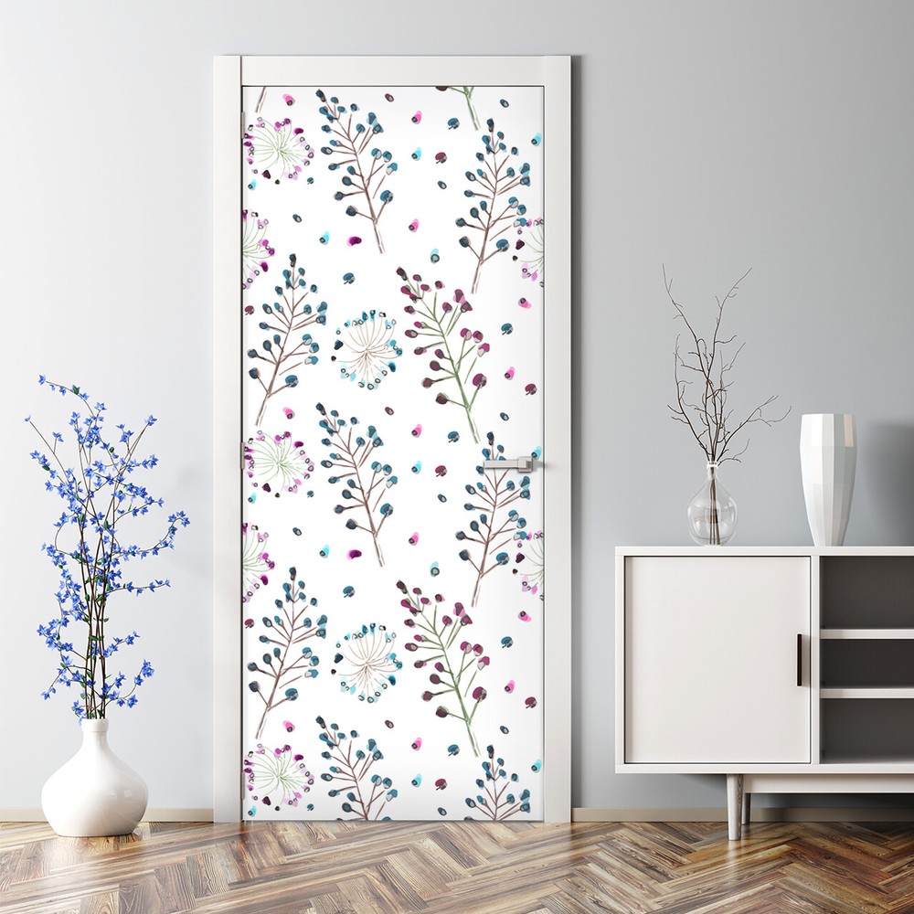 Girls bedroom floral Watercolour floral pattern Self Adhesive Door Decal