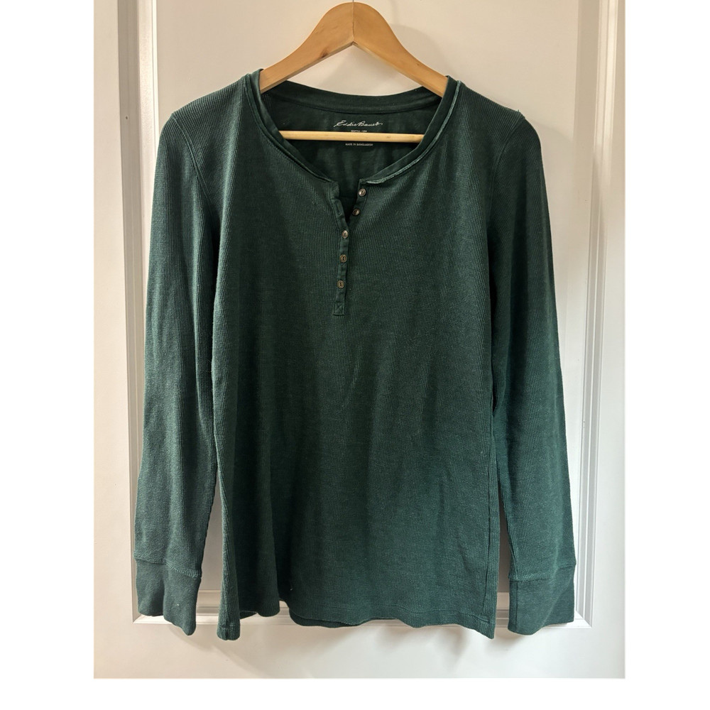 Eddie Bauer Men's Henley Knit T-Shirt Green Button Long Sleeve Size L