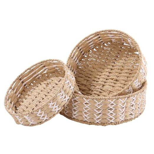 Wicker Baskets for Organizing, Nesting Storage Baskets for Shelves, Round