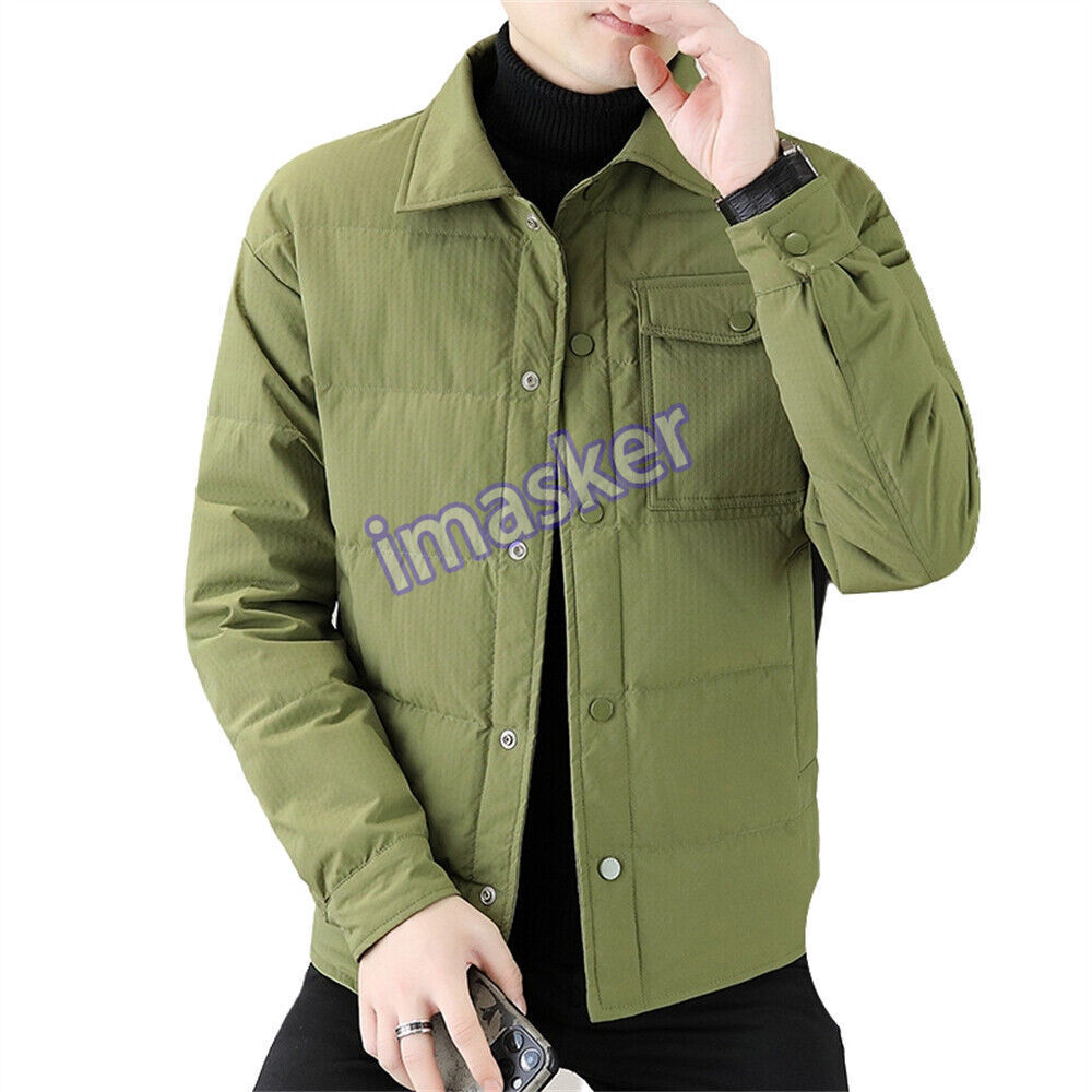 Men's Warm Winter Down Puffer Jacket with Lapei Collar Casual Button Coat
