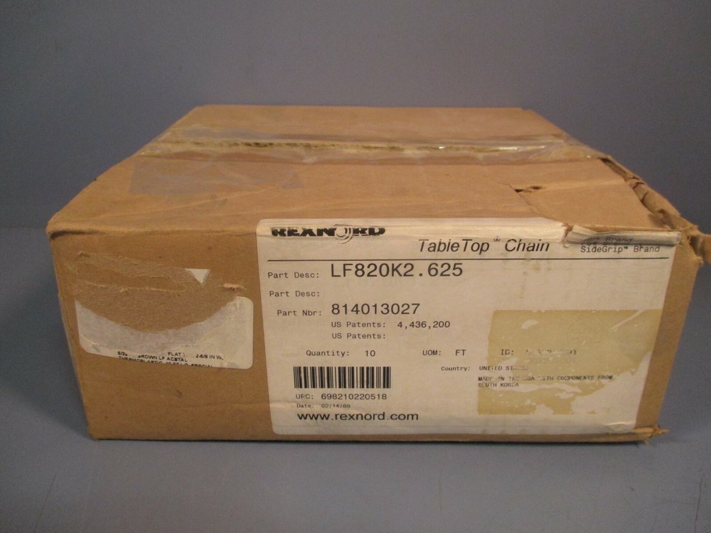 REXNORD TableTop Chain 10 Ft Lg LF820K2.625