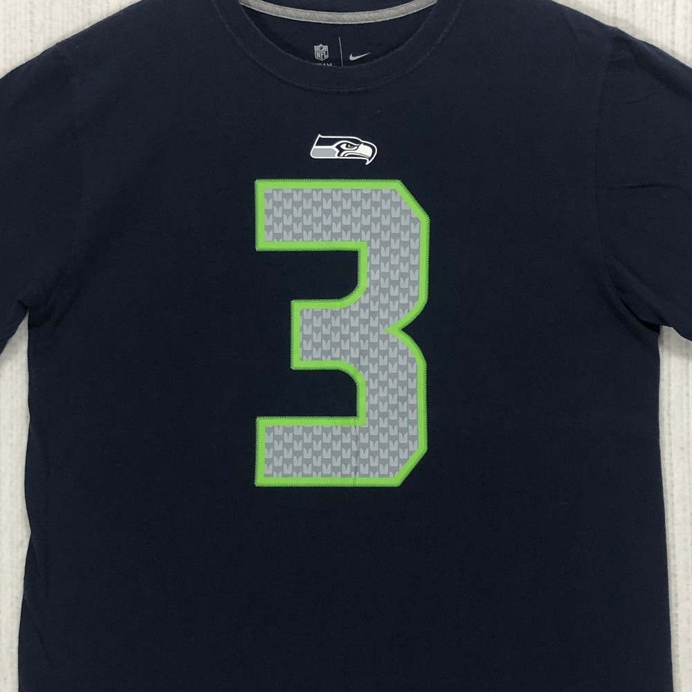 Nike NFL Seattle Seahawks Russell Wilson 3 T-Shirt Mens Large Navy Blue Cotton