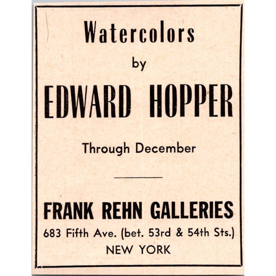 Watercolors By Edward Hopper Frank Rehn Galleries New York 1943 Ad SAJ5-M4