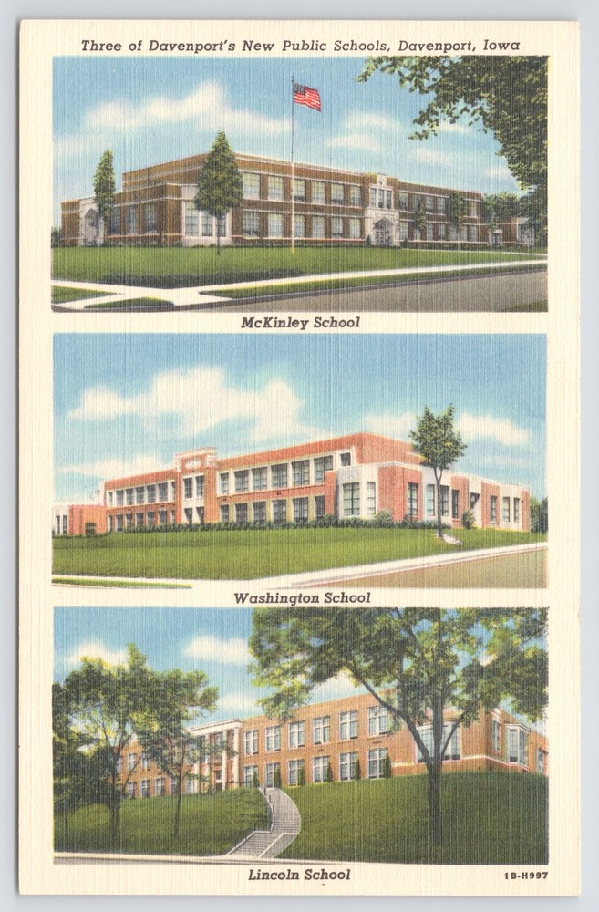 Davenport Iowa~McKinley-Washington-Lincoln Public Schools~Linen Postcard