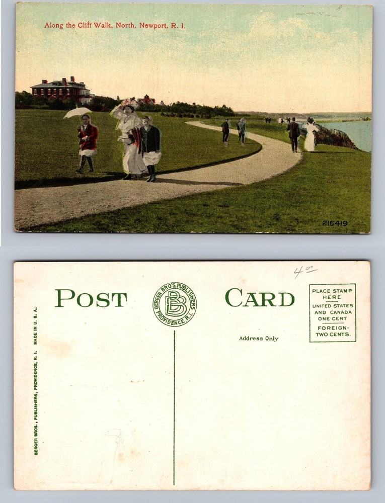 Newport, RI-Rhode Island, Along Cliff Walk North Scene Old View Vintage Postcard