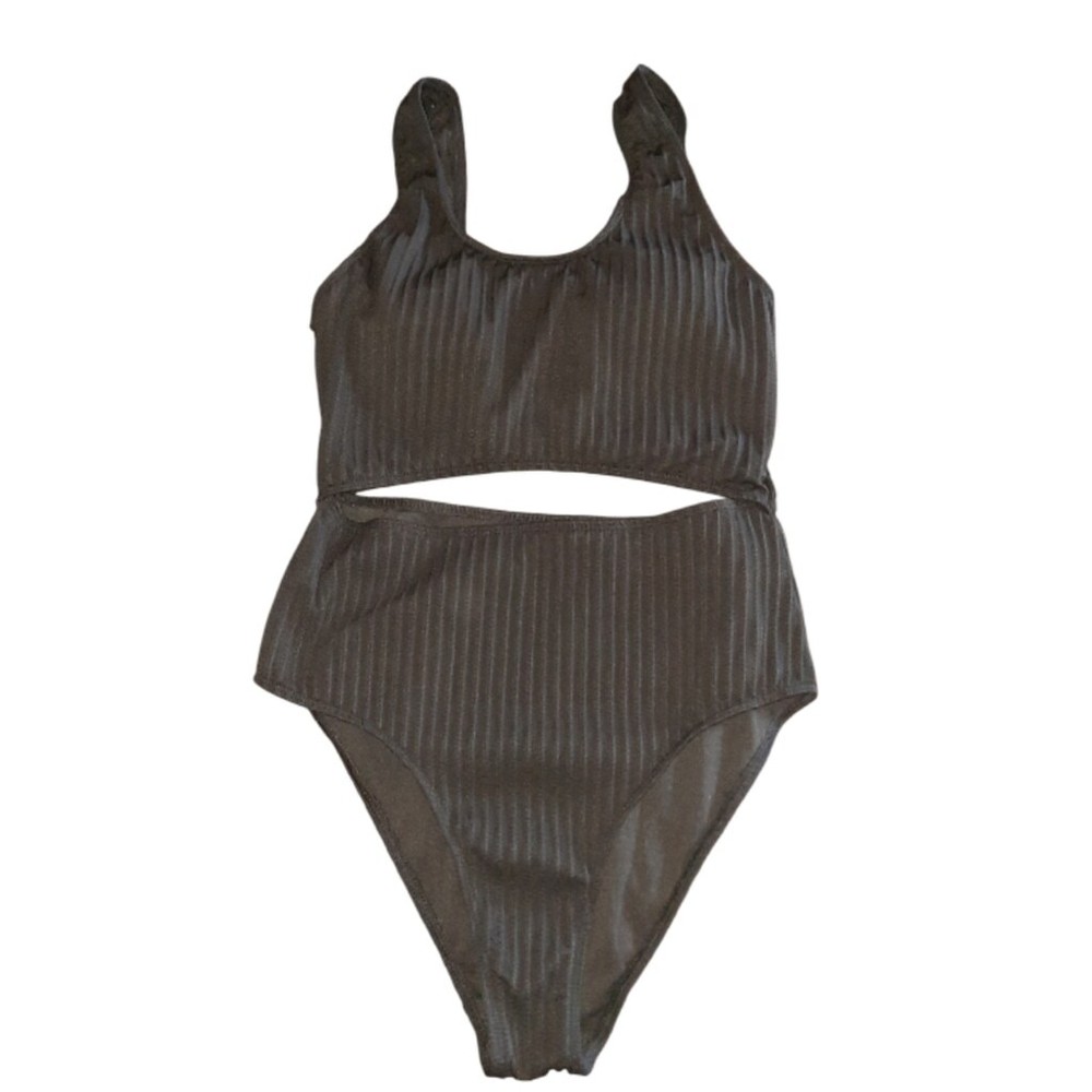 Black Ribbed One Piece Swimsuit Size Small