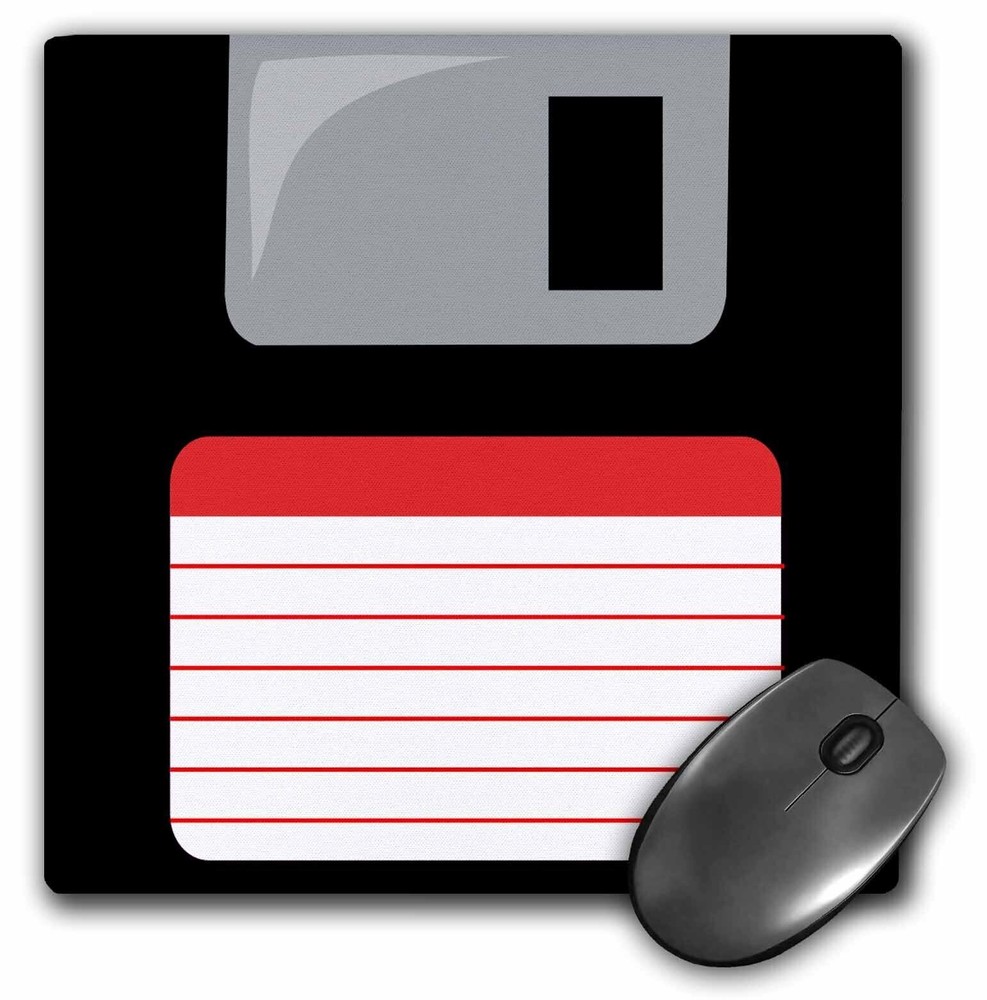 3dRose Retro 90s computer black floppy disk graphic design with red label - 1990