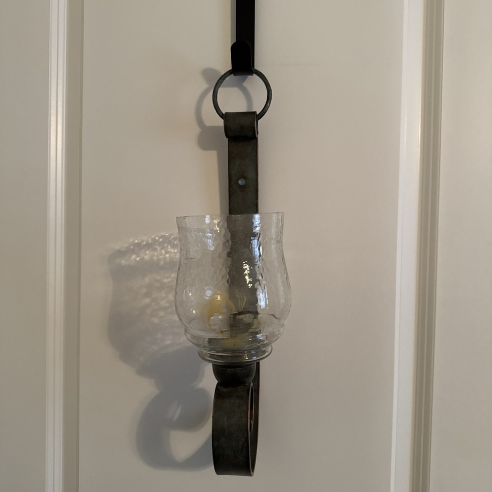 Iron Metal and Clear Glass Bronze Wall Sconce