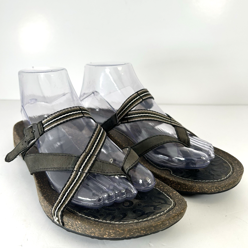 TEVA Black Grey Flip Flop Sandals Women 9 Cork Heel Rubber Outsole
