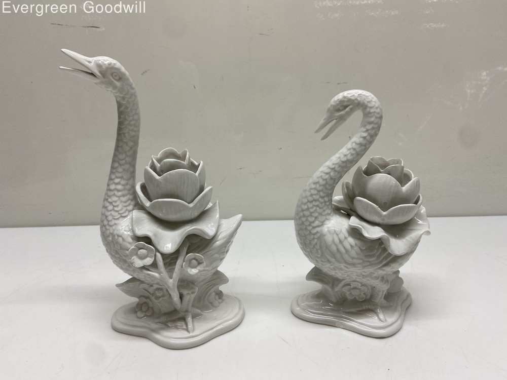 Lot of 2 Vintage FITZ AND FLOYD Goose Geese Candle Holders 1965