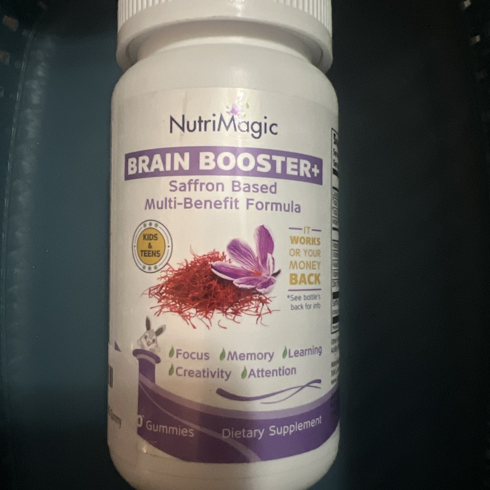 Brain Booster Kids Gummies Saffron 30mg Focus Mood D3 B6 B12 Zinc 60ct Non-GMO