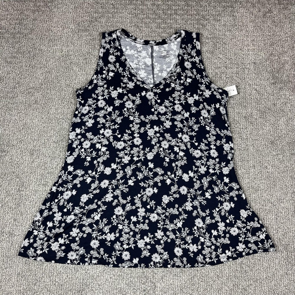 Lane Bryant Tank Top Womens 10/12 Navy Blue Floral Swing Tunic Plus Stretch Boho
