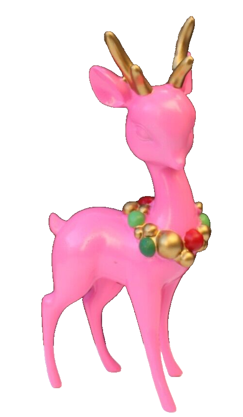 New Vtg Retro Deco Hollywood Regency Pink Christmas Reindeer Deer Figurine Decor