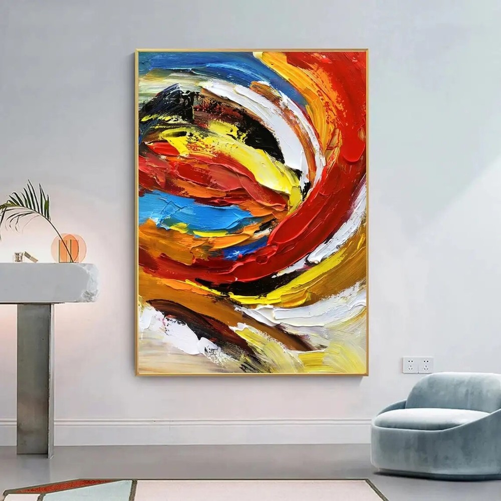 Oil Painting Handmade On Canvas Abstract Colorful Painting Modern Red Abstract