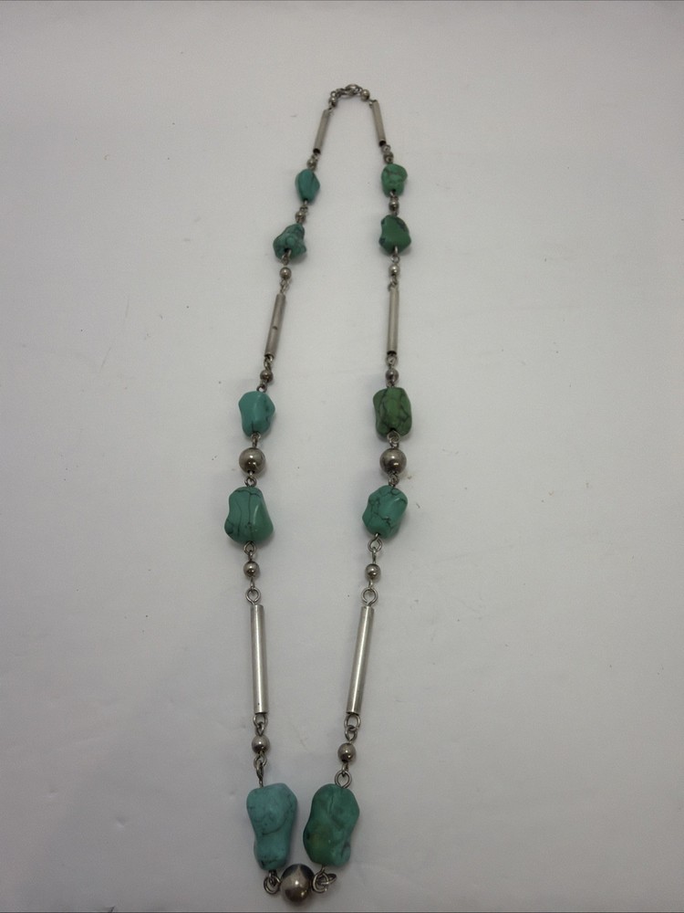 Vintage Southwest Sterling Silver Turquoise Beads Necklace