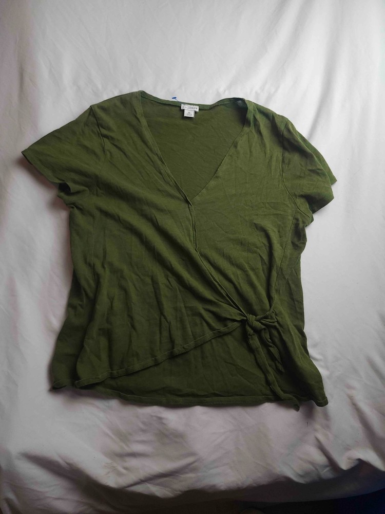 J by J.Crew Blouse Top Womens Size XL Green Faux Wrap Short Sleeve V-neck Casual