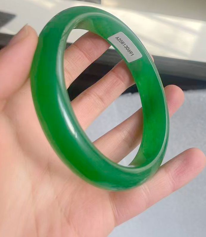 66.5mm Certificate (Grade A) Myanmar Natural Green Jade Bracelet 0691