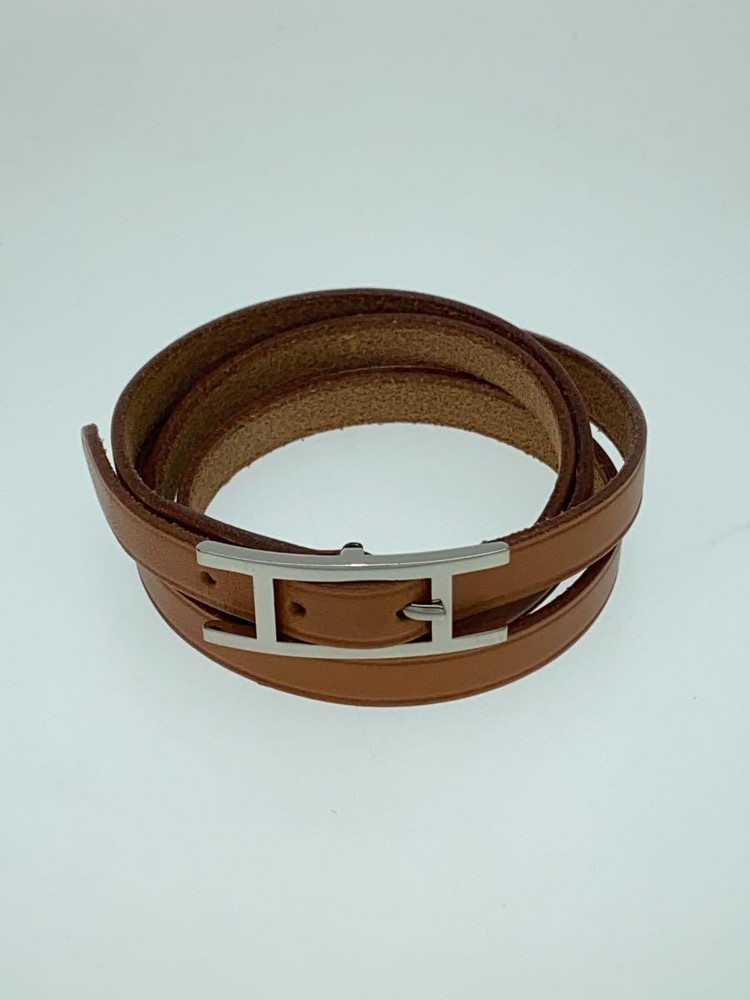 Hermes B-Api Double Tour Leather Bracelet Brown Women 2722