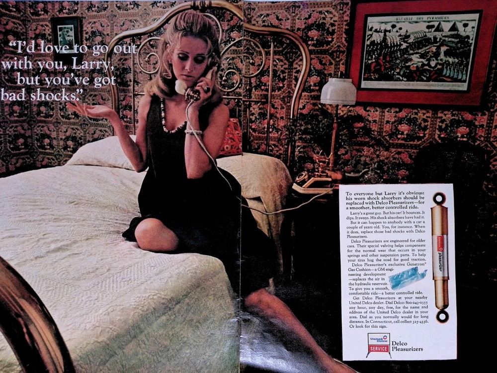 1969 Delco Pleasurizers Woman on Phone Youve got Worn Shocks Print Ad Life June6