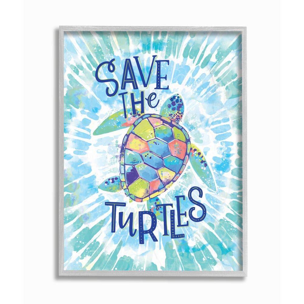 Save The Turtles Phrase Over Blue Tie Dye Wall Art, 11 x 14, Multi-Color