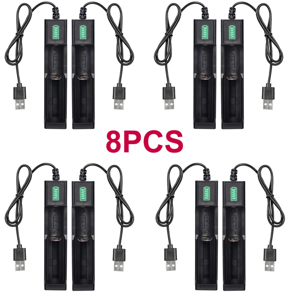 8Pcs 1 Slot 3.7V Smart USB Charger for 14500 26650 Lithium Batteries