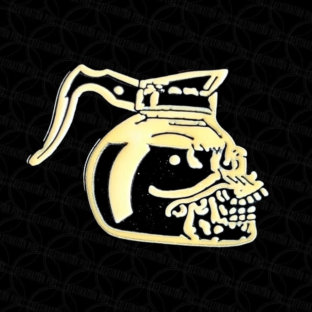 Spooky Coffee Pot Skull Enamel Pin