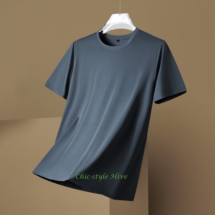 Summer fashion Men's Silk T-Shirt Short Sleeve Luxury Soft Breathable Tee