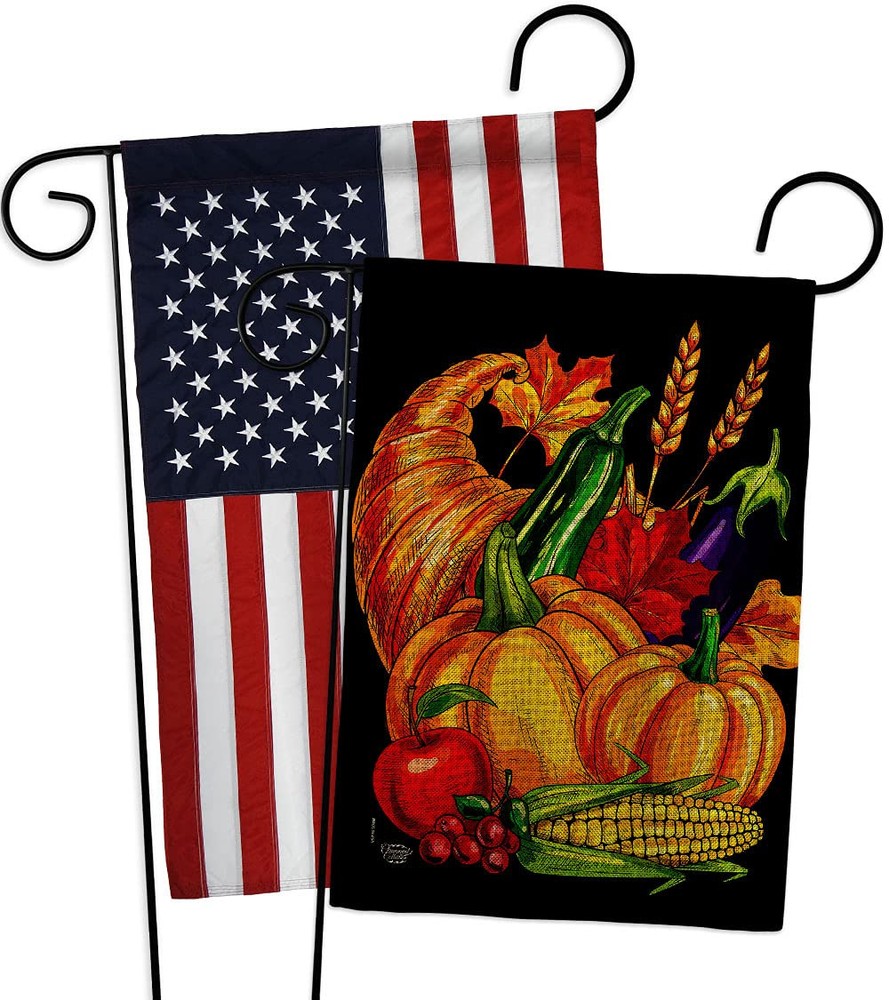 Grateful Cornucopia Burlap Garden Flag Pack for Fall and Thanksgiving Decor