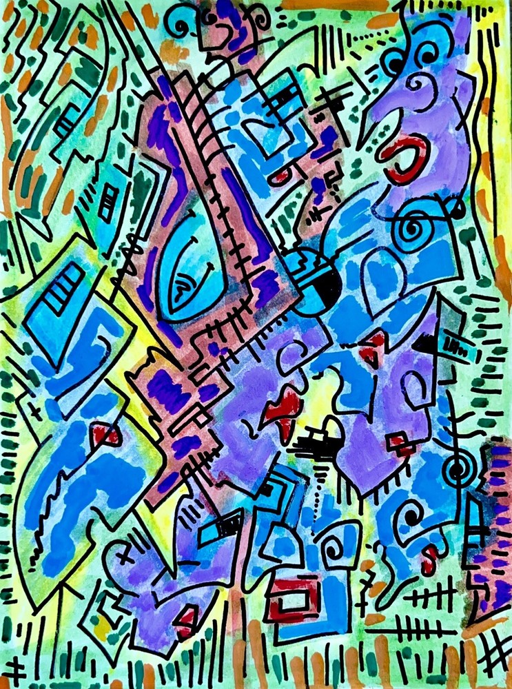 Modern Psychedelic Abstract Cubism Graffiti Art Painting Cartoon Illustration