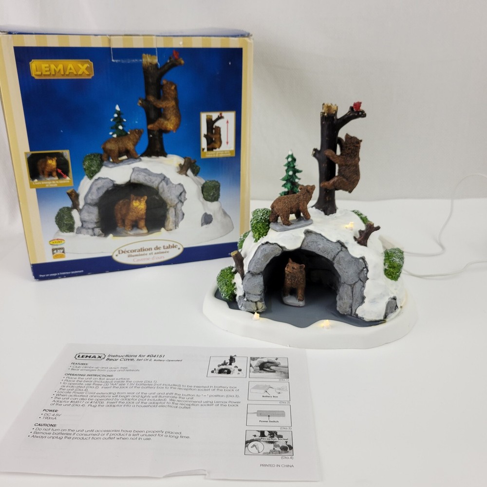 Lemax Bear Cave Animated Light Up Accent Christmas House Village 04151 Works