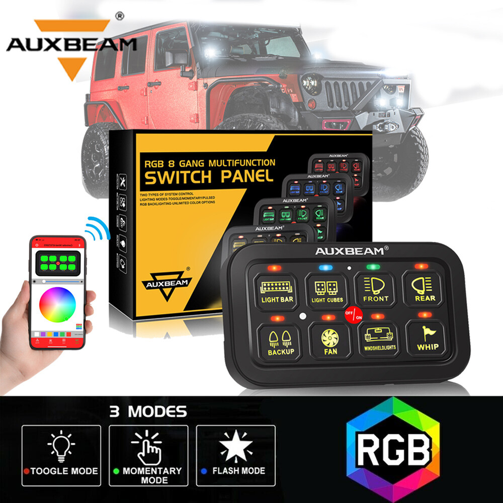 AUXBEAM 8 Gang RGB Switch Panel Circuit Control bluetooth for Jeep JK LJ TJ JL