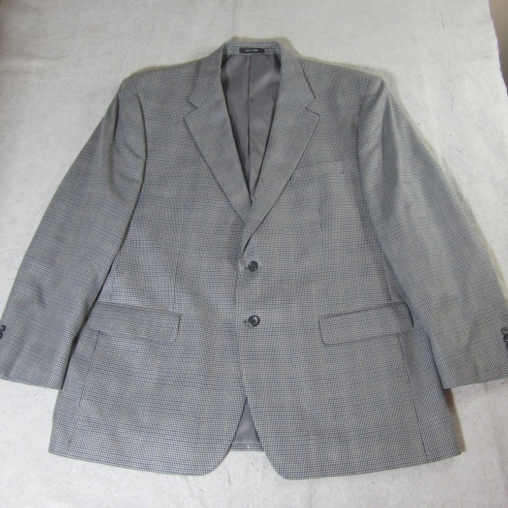 Ralph Lauren LRL Silk Wool Blazer Mens Sz 46R Houndstooth Gray Sport Coat Jacket