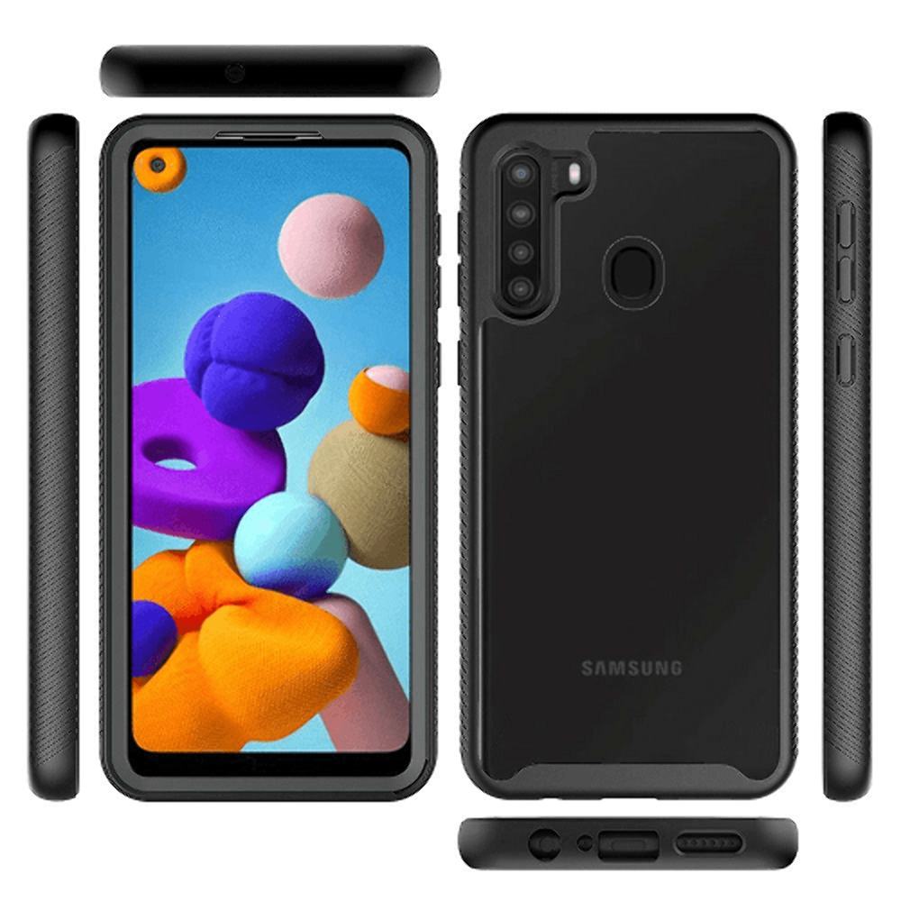 For Samsung A21 Transparent Shockproof Heavy Duty Bumper Case Cover CLEAR/BLACK