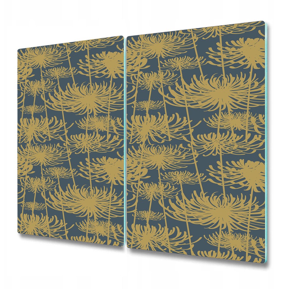 Tempered Glass Worktop protector Vintage flowers golden and grey design 2x30x52